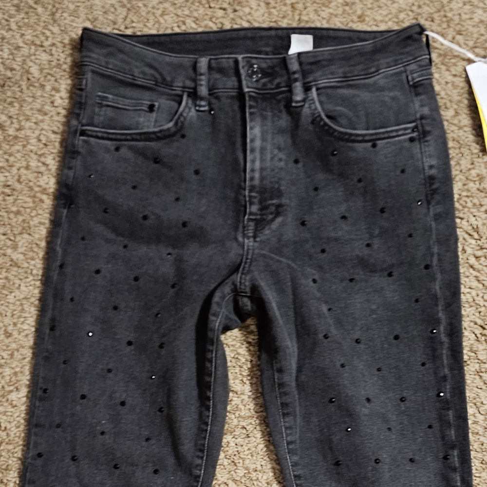Womens H&M Denim Black Jeans with Black Rhinestones - Sz: 30 (Fits Like A 28/29)
